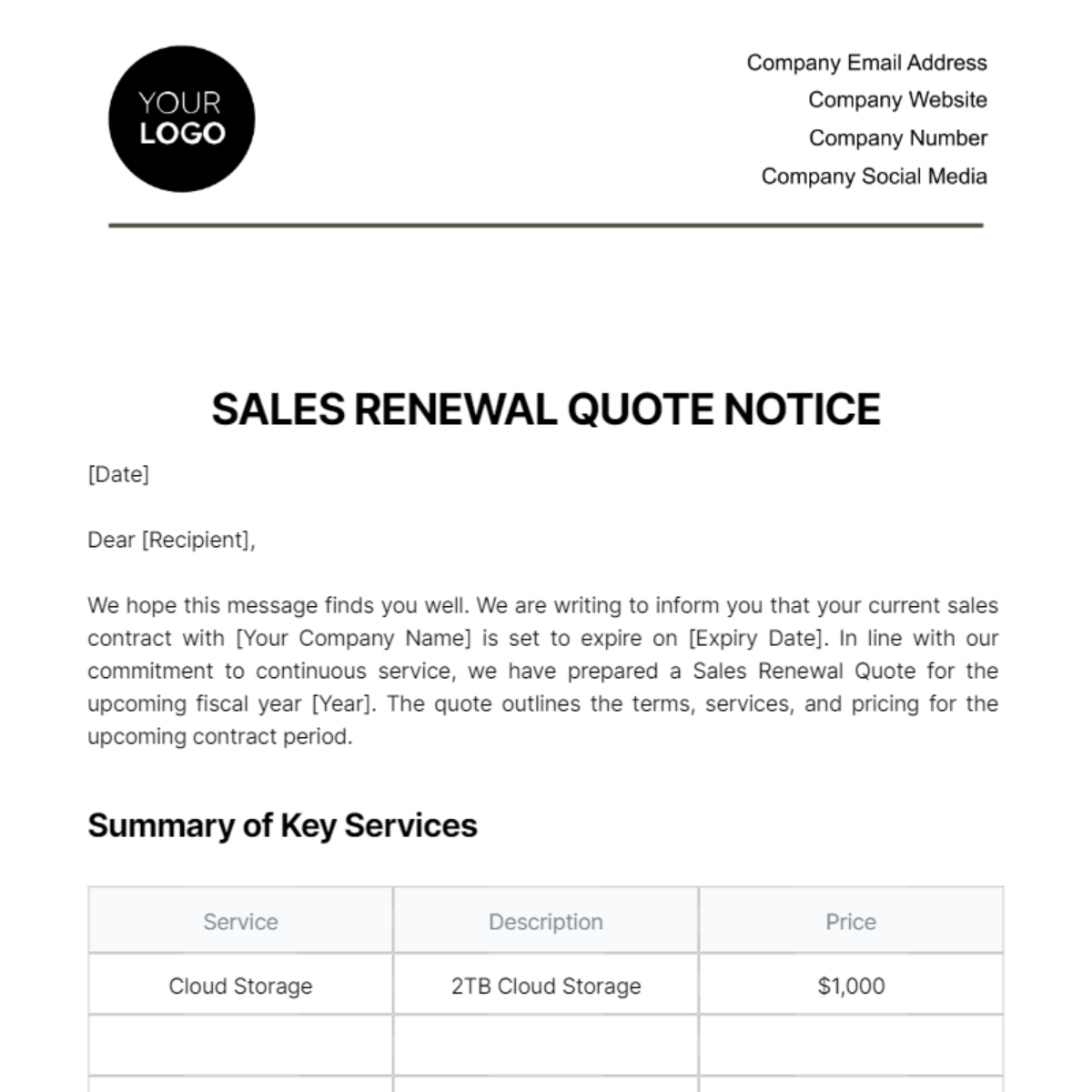 Free Sales Renewal Quote Notice Template