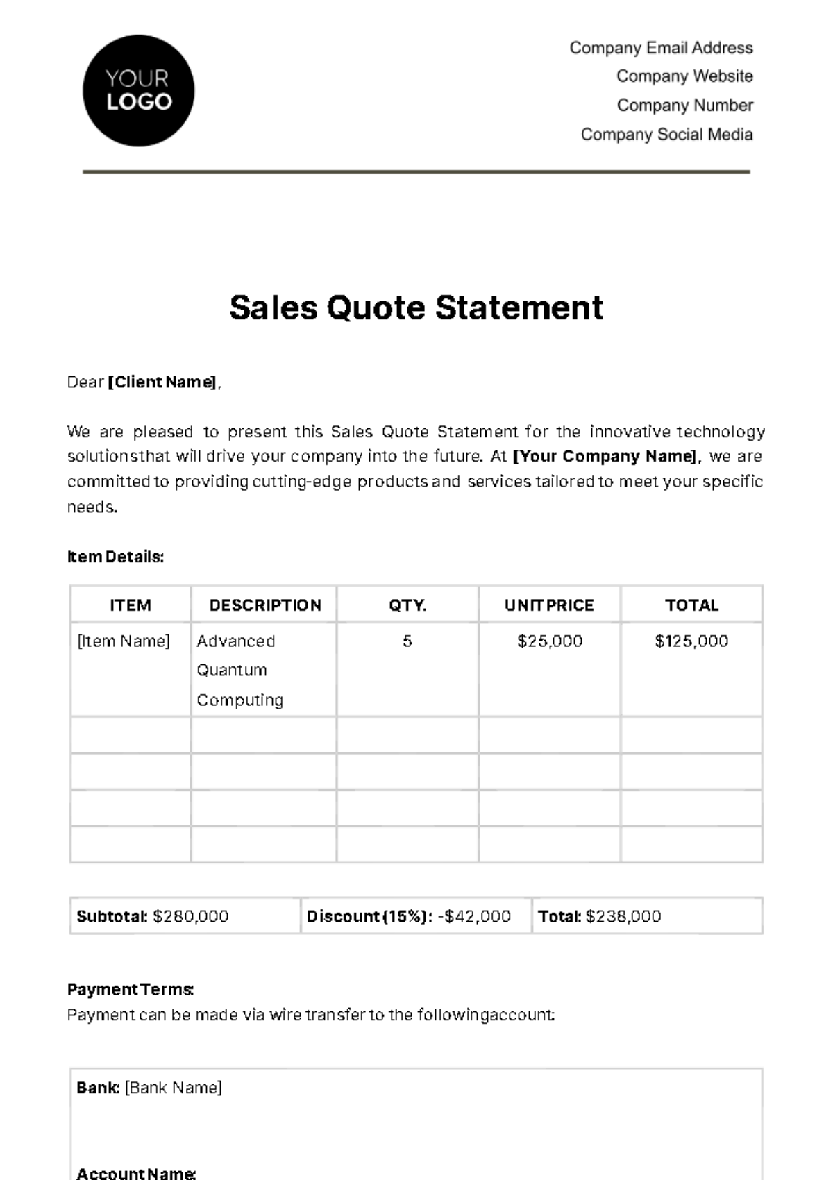 Free Sales Quote Statement Template