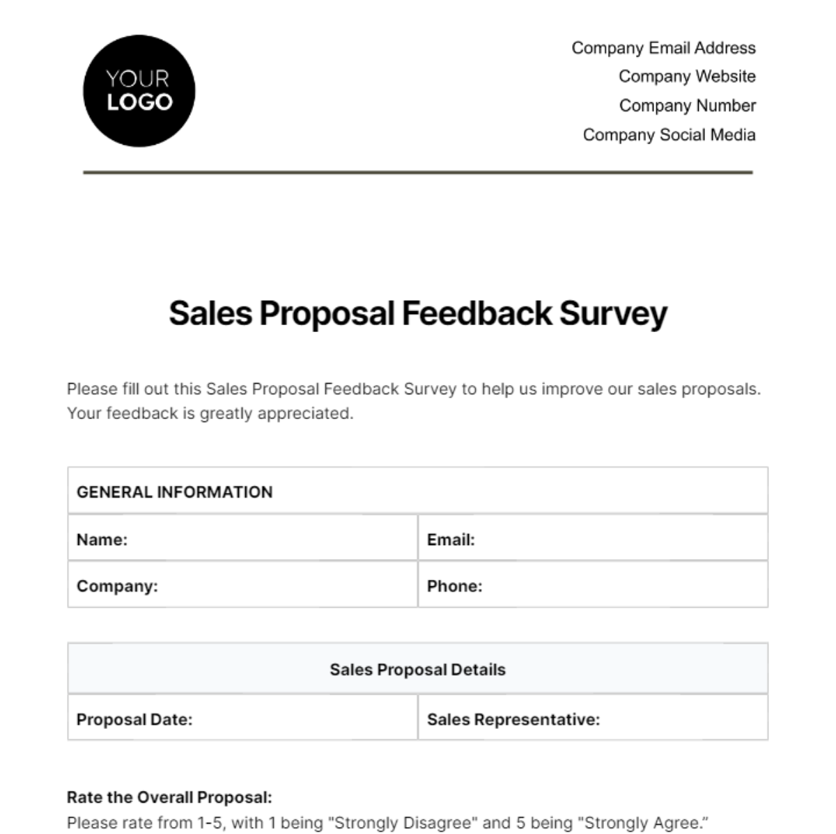 Free Sales Proposal Feedback Survey Template