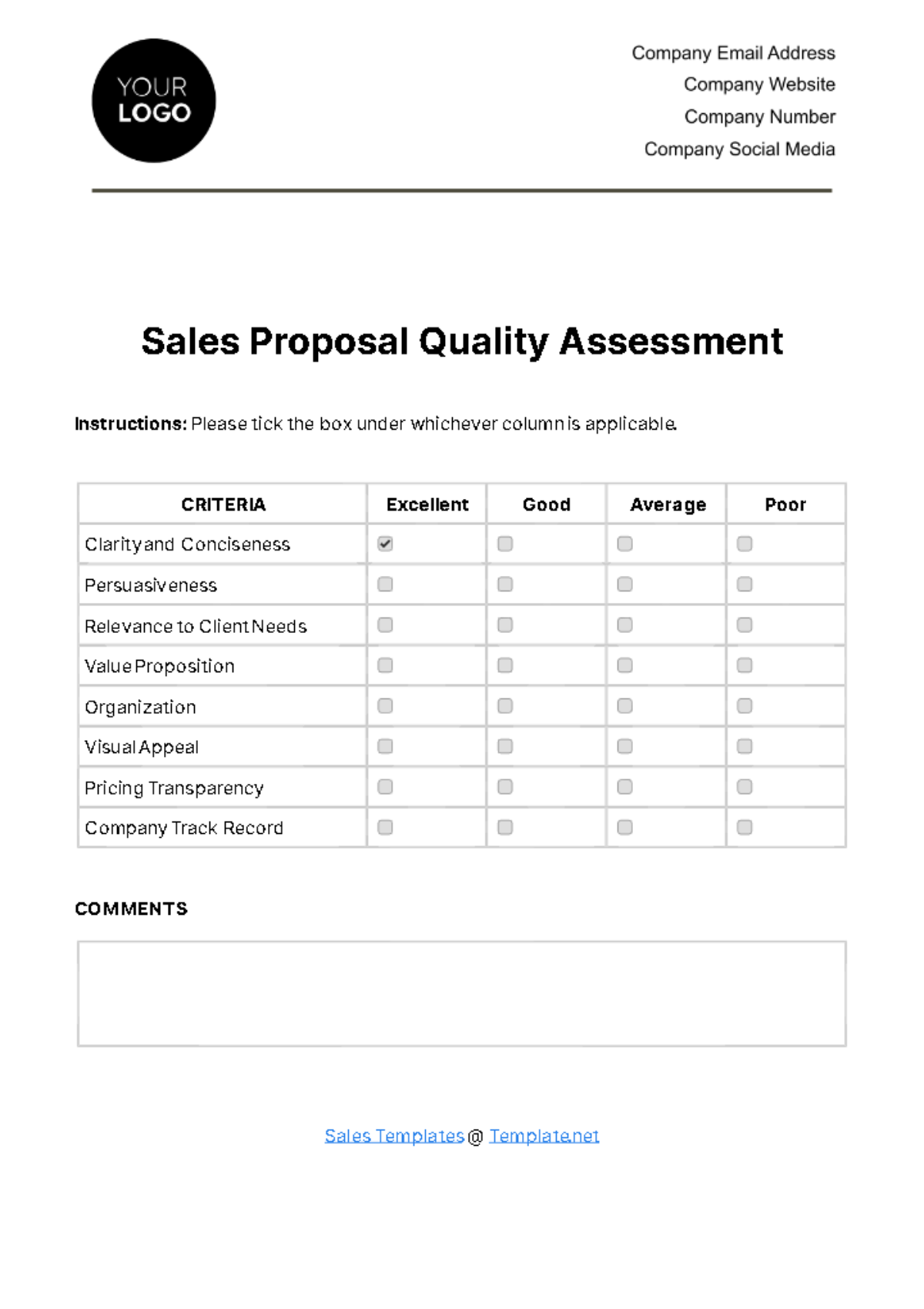 Sales Proposal Quality Assessment Template
