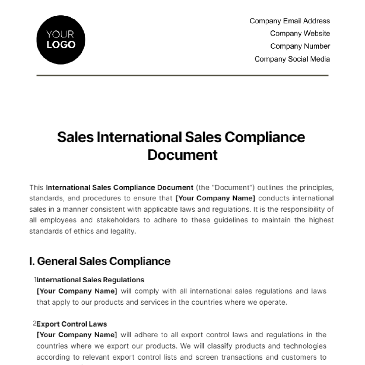 Free Sales International Sales Compliance Document Template