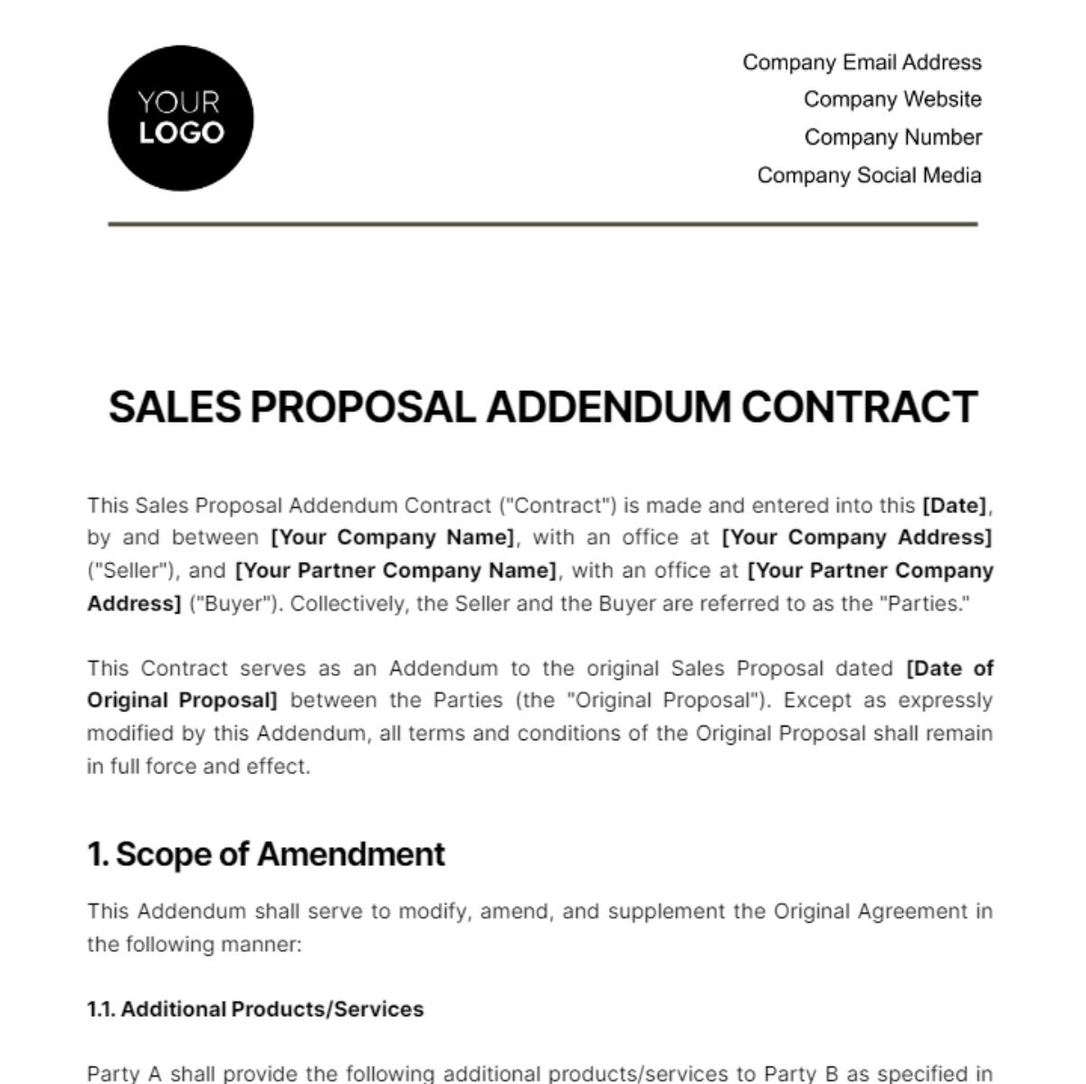 Sales Proposal Addendum Contract Template - Edit Online & Download ...