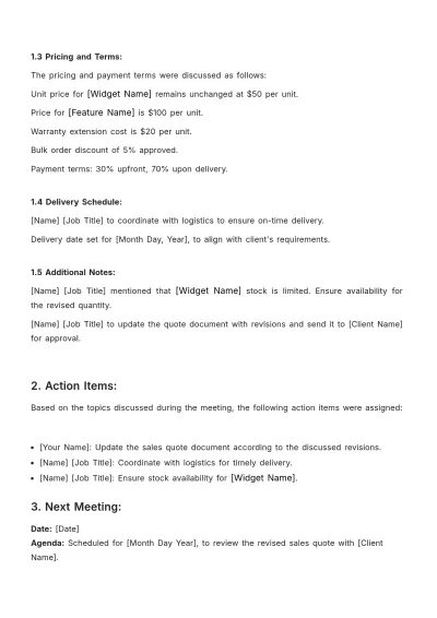 Free Sales Quote Revision Minute Template to Edit Online