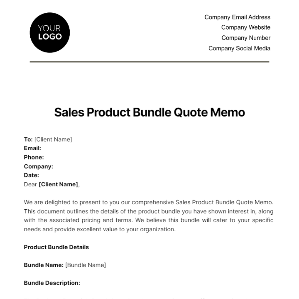 Sales Product Bundle Quote Memo Template