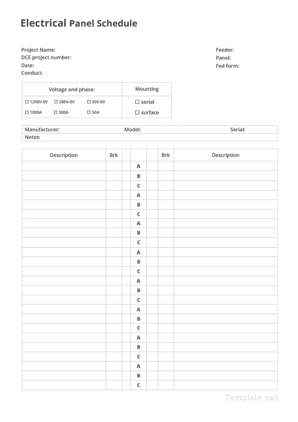 Electrical Panel Schedule Template In Microsoft Word Template
