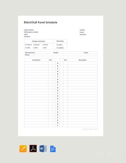 Electrical Panel Schedule Template Google Docs Word Apple Pages Pdf Template Net