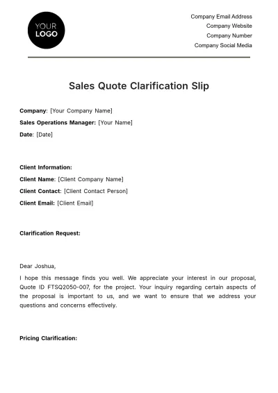 Free Sales Quote Clarification Slip Template to Edit Online