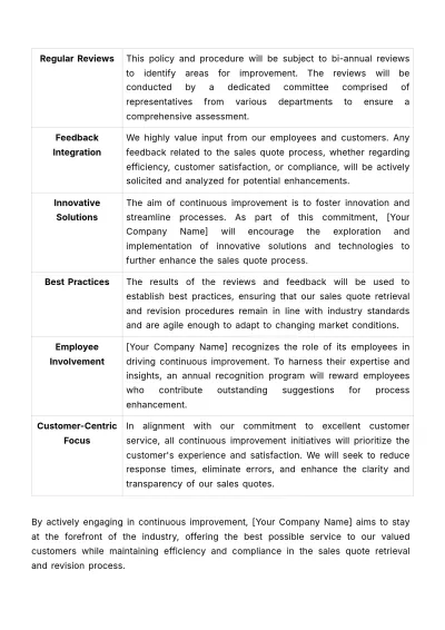 Free Sales Quote Retrieval and Revision Policy & Procedure Template to Edit Online