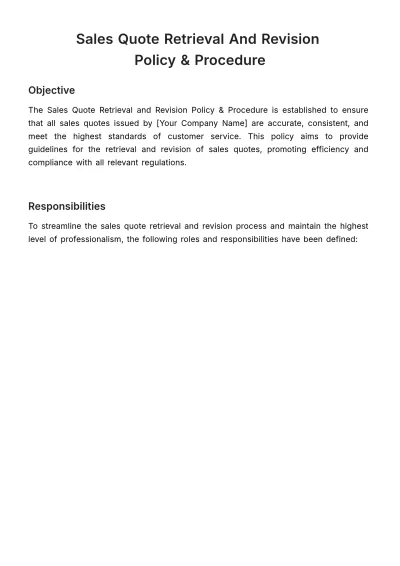 Free Sales Quote Retrieval and Revision Policy & Procedure Template to Edit Online