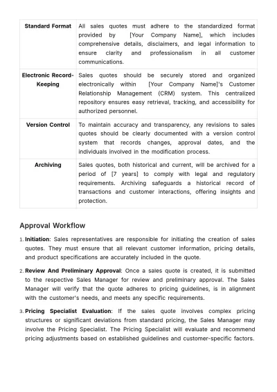 Free Sales Quote Retrieval and Revision Policy & Procedure Template to Edit Online