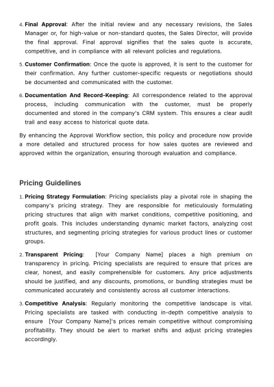 Free Sales Quote Retrieval and Revision Policy & Procedure Template to Edit Online