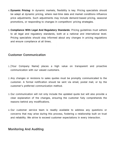 Free Sales Quote Retrieval and Revision Policy & Procedure Template to Edit Online