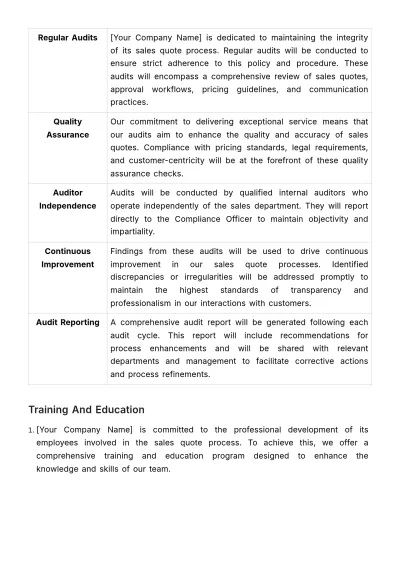 Free Sales Quote Retrieval and Revision Policy & Procedure Template to Edit Online