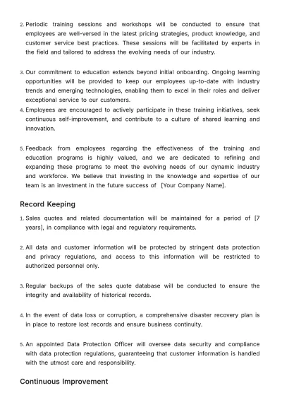 Free Sales Quote Retrieval and Revision Policy & Procedure Template to Edit Online