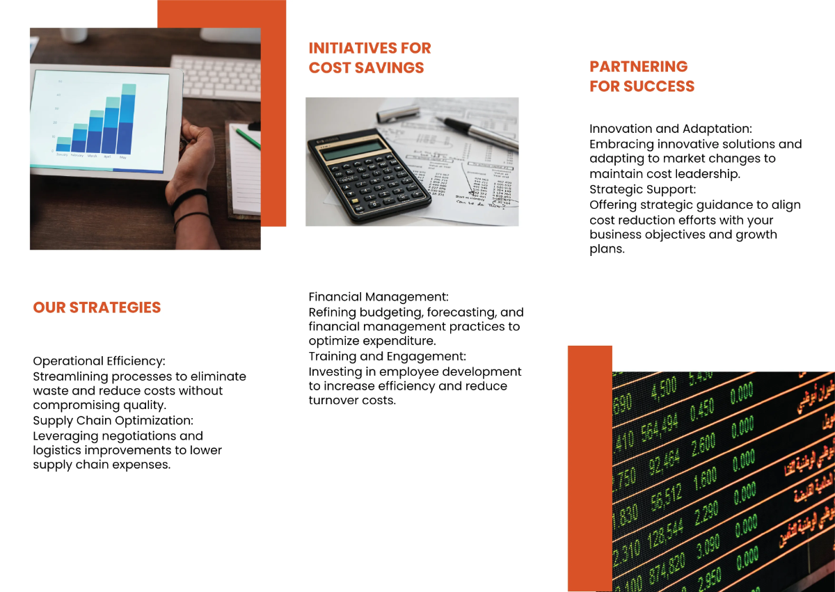 Free Cost Reduction Strategies and Initiatives Brochure Template to Edit Online