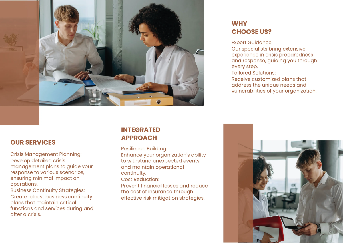 Free Crisis Management and Business Continuity Planning Brochure Template to Edit Online