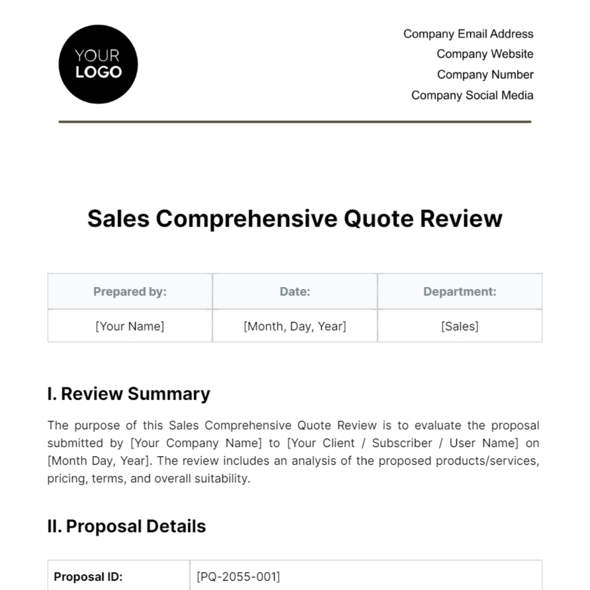Sales Comprehensive Quote Review Template