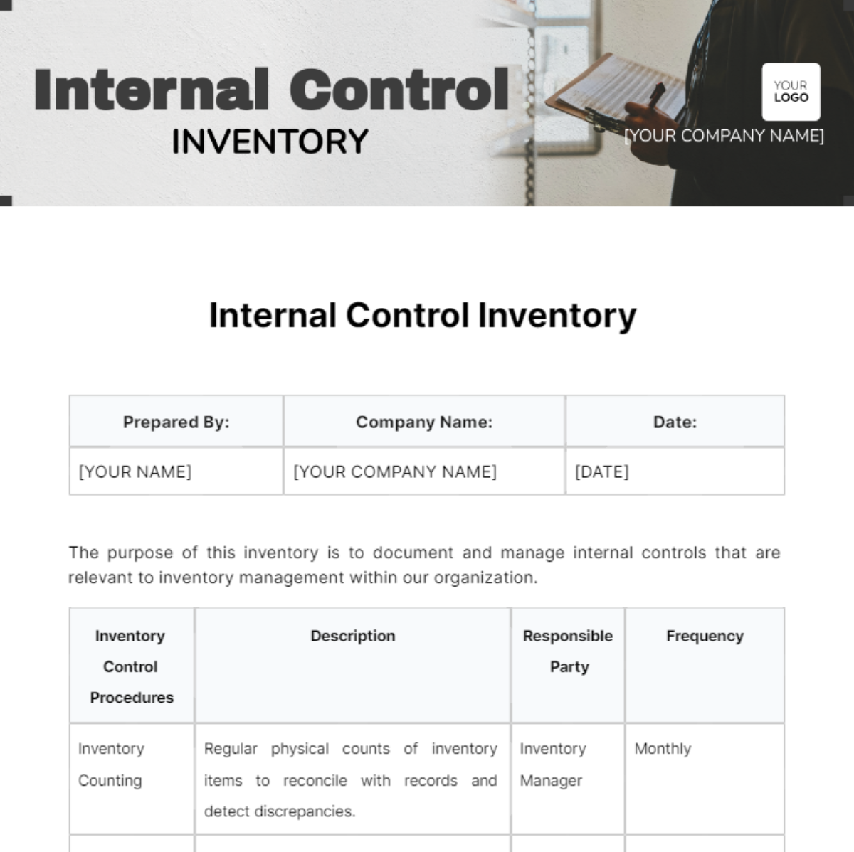 Internal Control Inventory Template