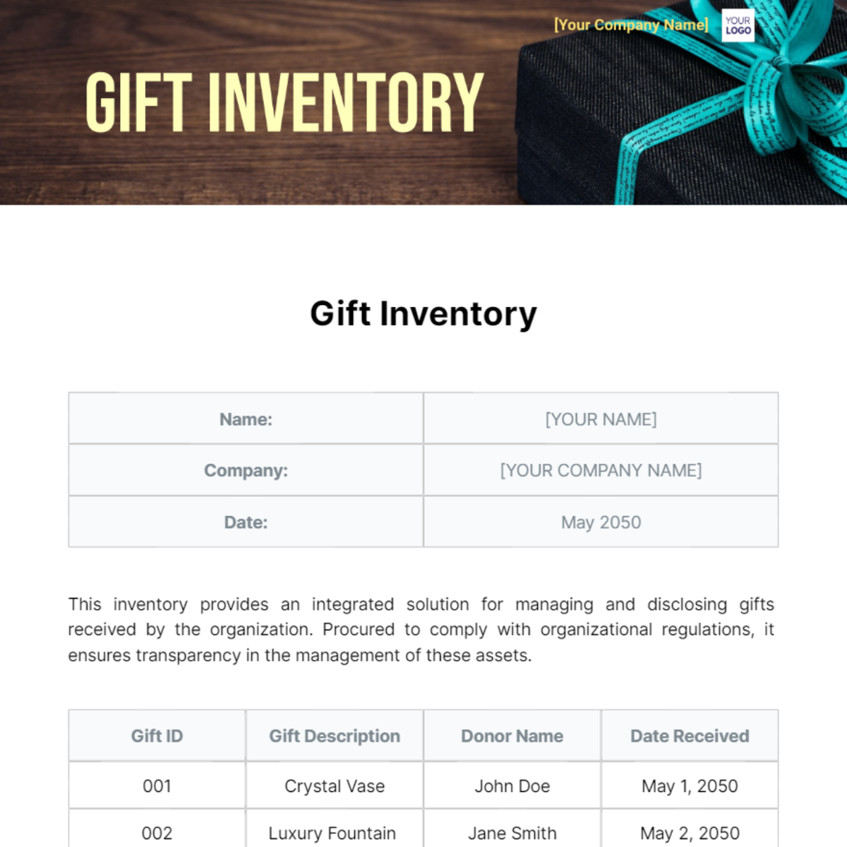 Free Gift Inventory Template