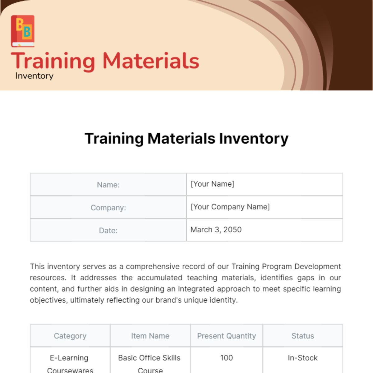 Free Training Materials Inventory Template
