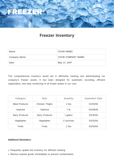 Free Freezer Inventory Template to Edit Online