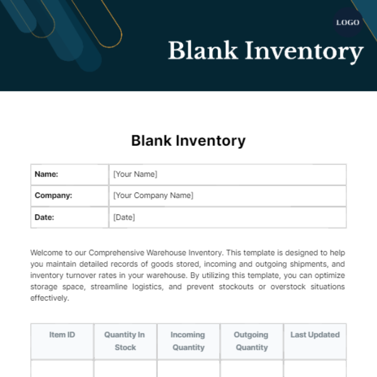 Free Blank Inventory Template