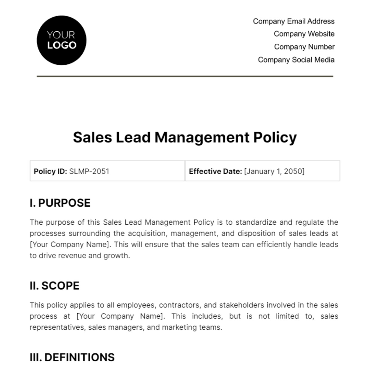 Free Sales Lead Management Policy Template