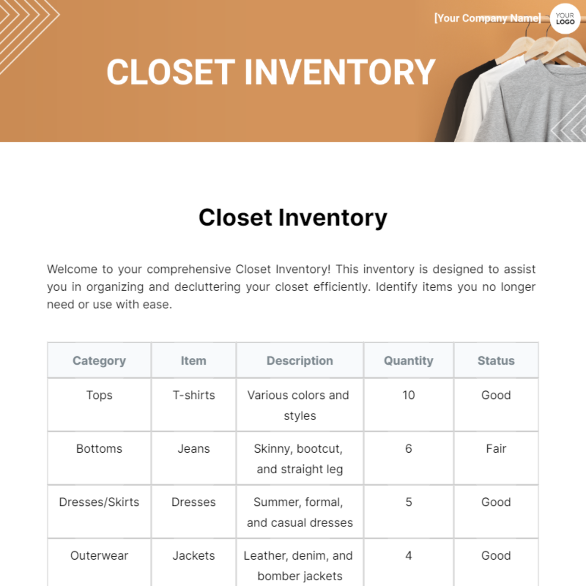 Closet Inventory Template
