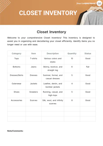 Free Closet Inventory Template to Edit Online