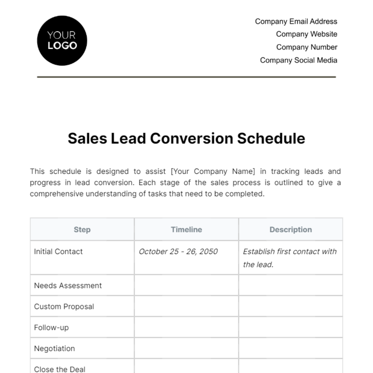 Sales Lead Conversion Schedule Template