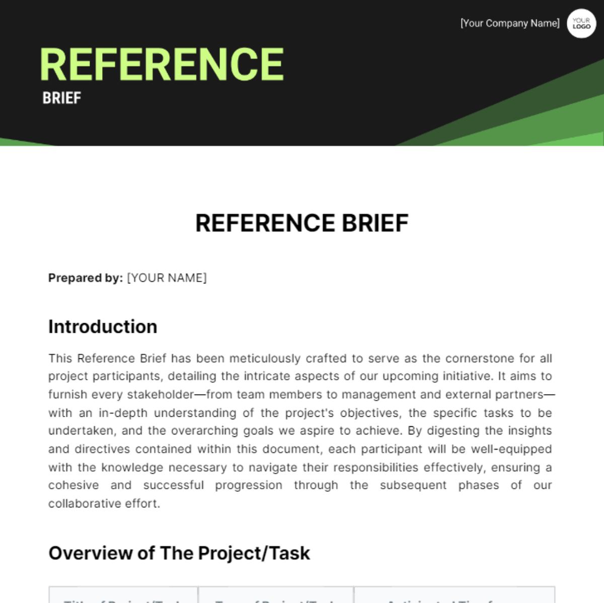 Reference Brief Template