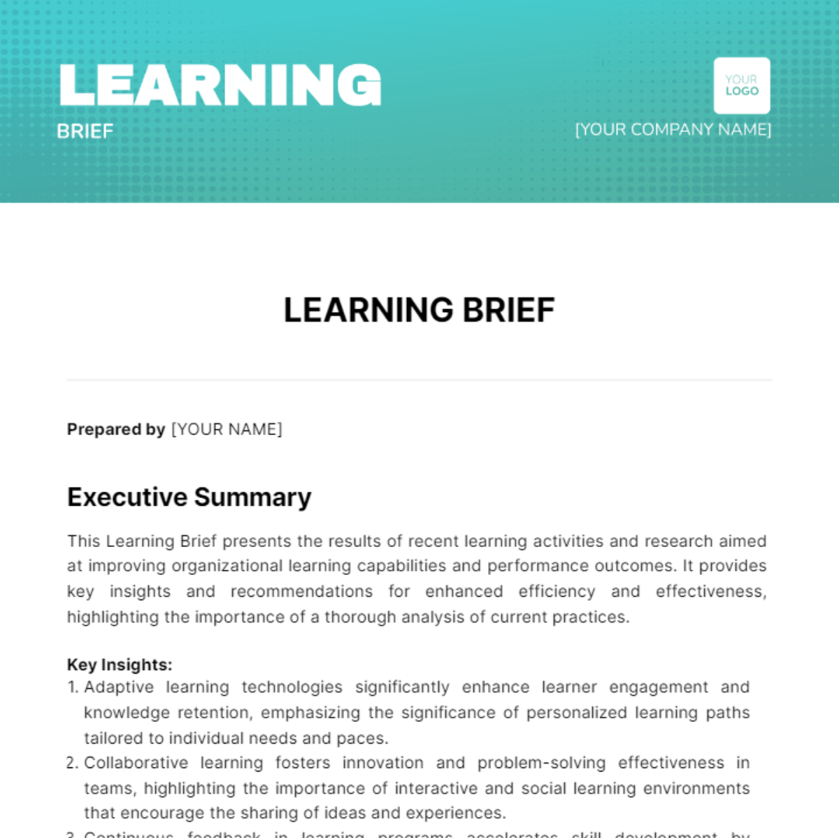 Learning Brief Template