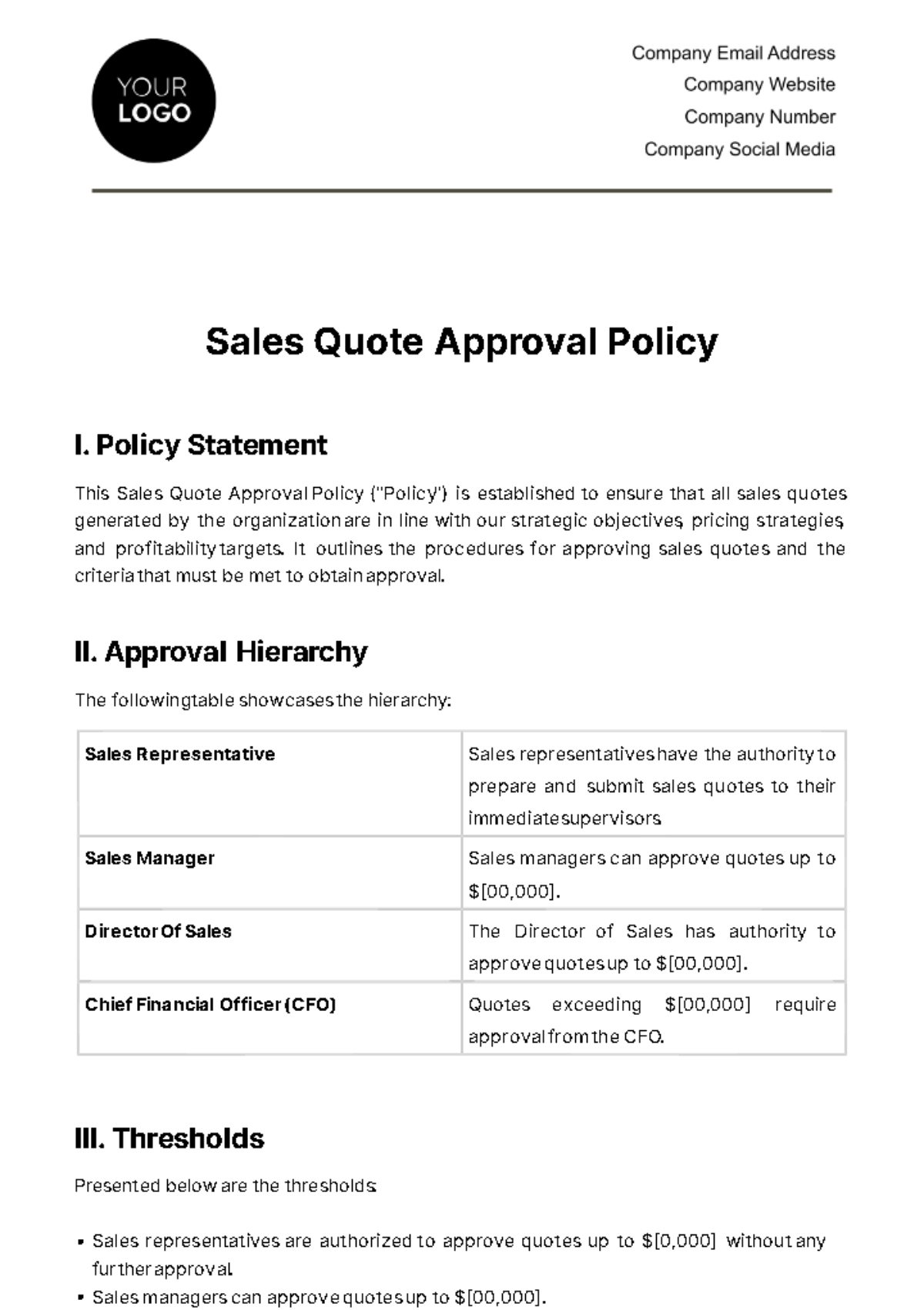 Sales Quote Approval Policy Template