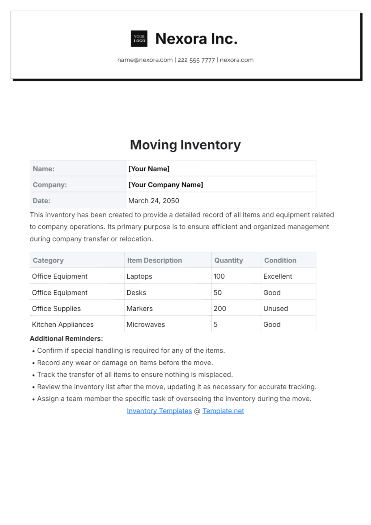 Moving Inventory Template