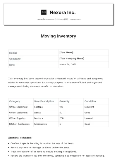 Free Moving Inventory Template to Edit Online