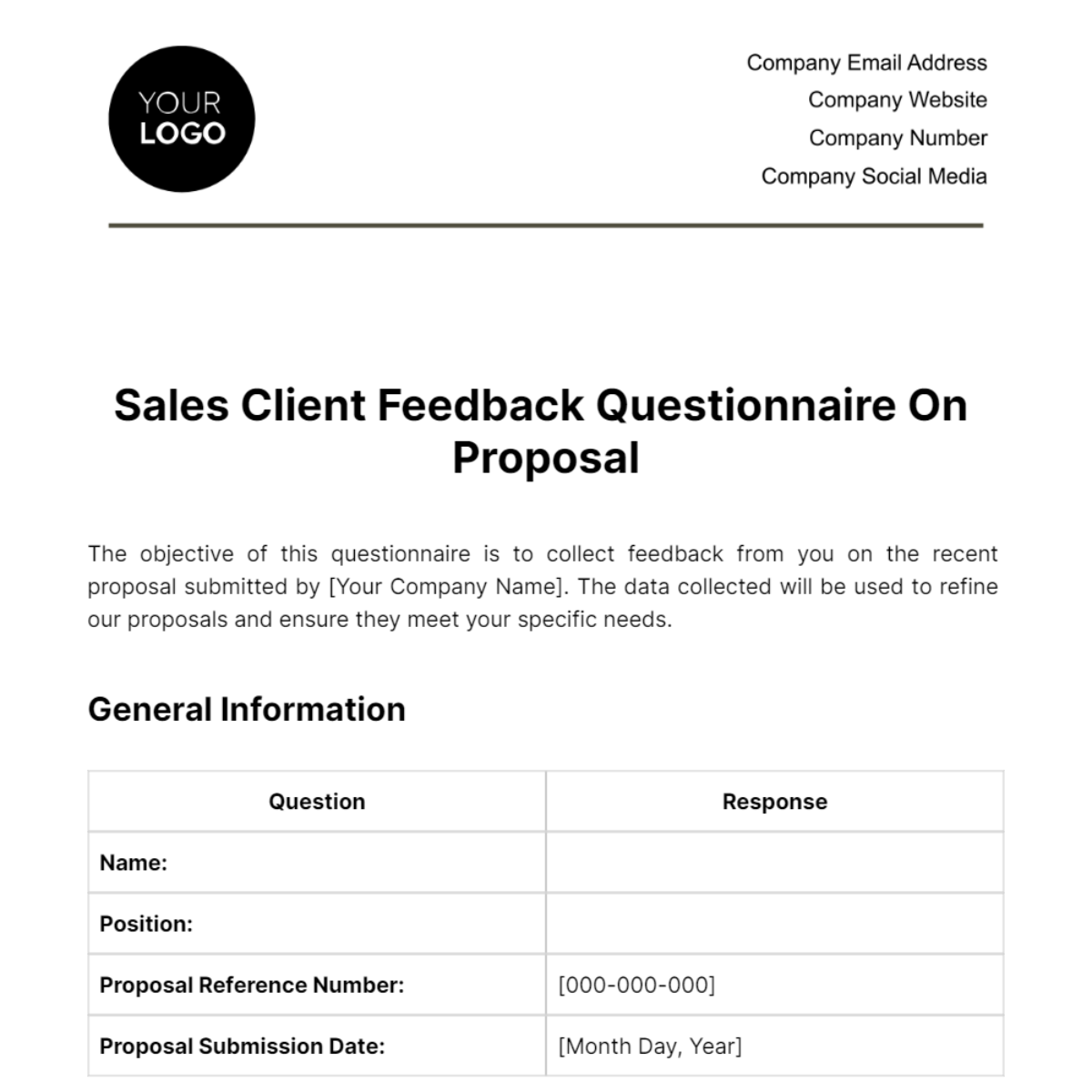 Sales Client Feedback Questionnaire on Proposal Template