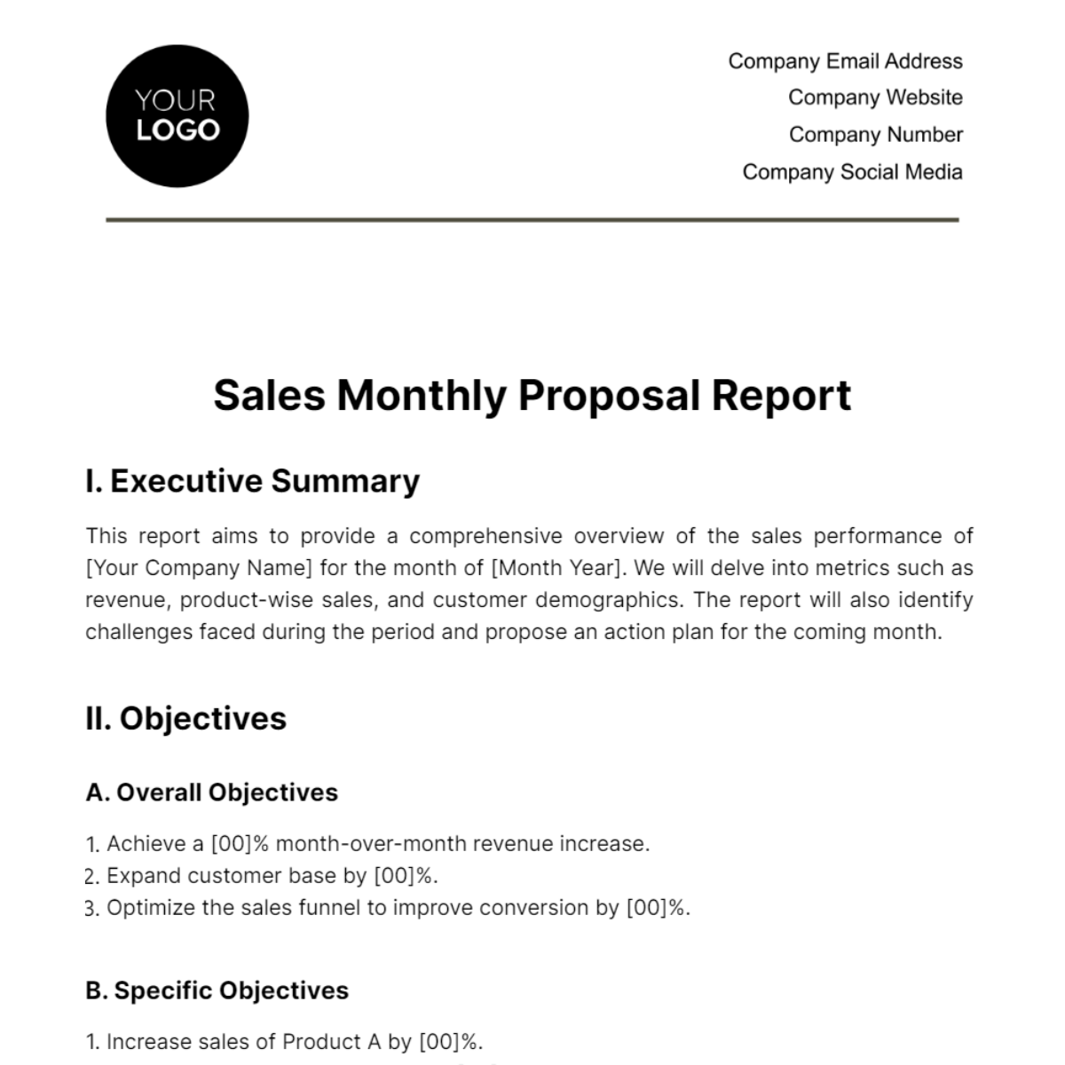 Sales Monthly Proposal Report Template