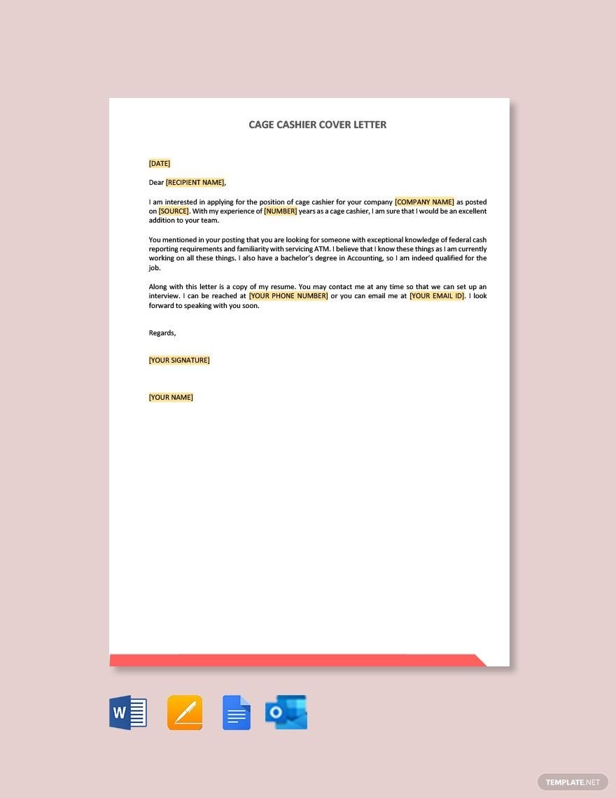 Cage Cashier Cover Letter Template