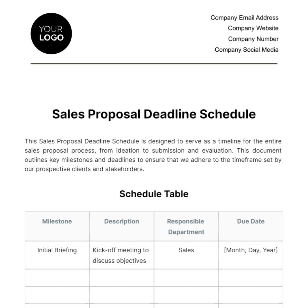 Sales Proposal Deadline Schedule Template