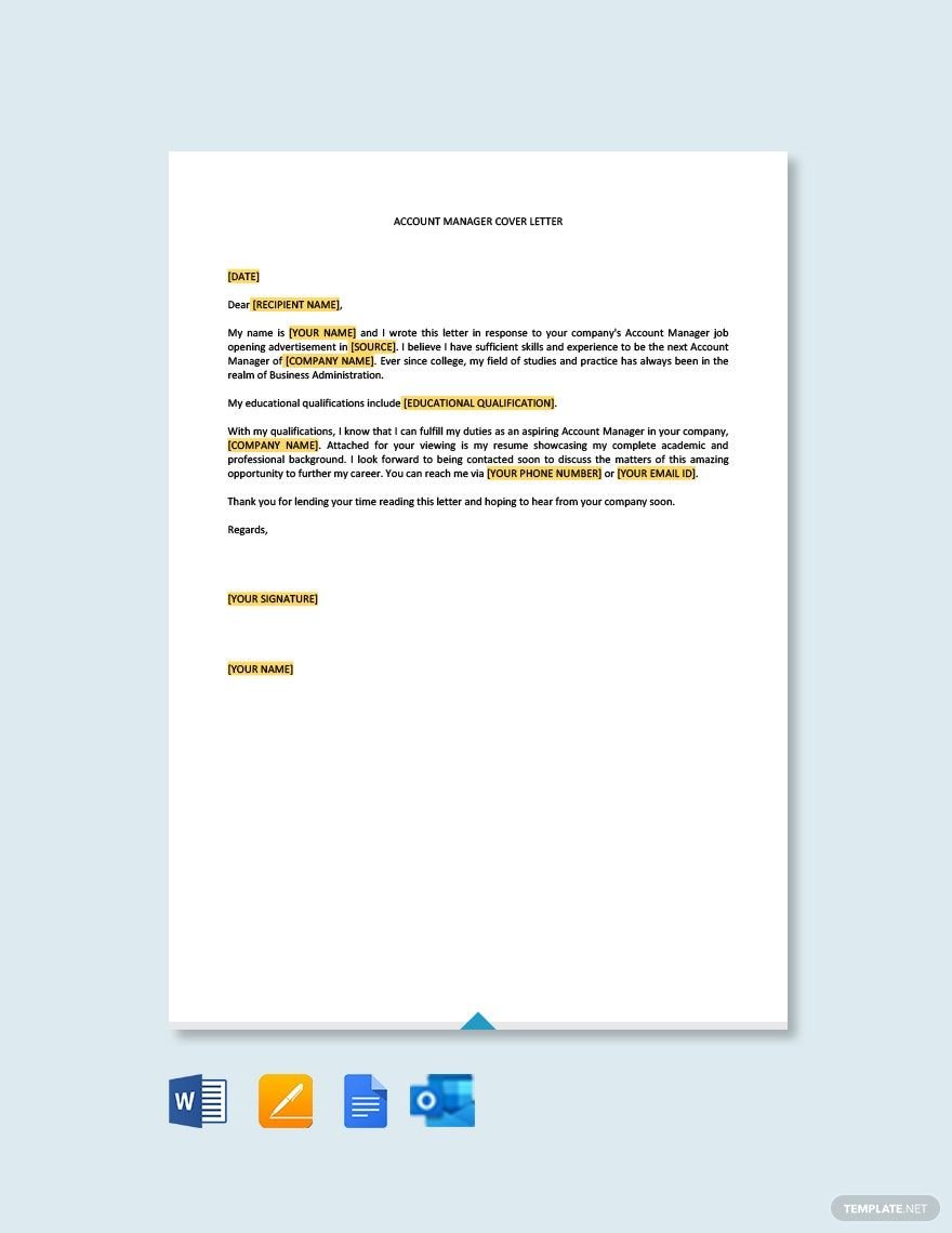 Editable Account Manager Cover Letter Template