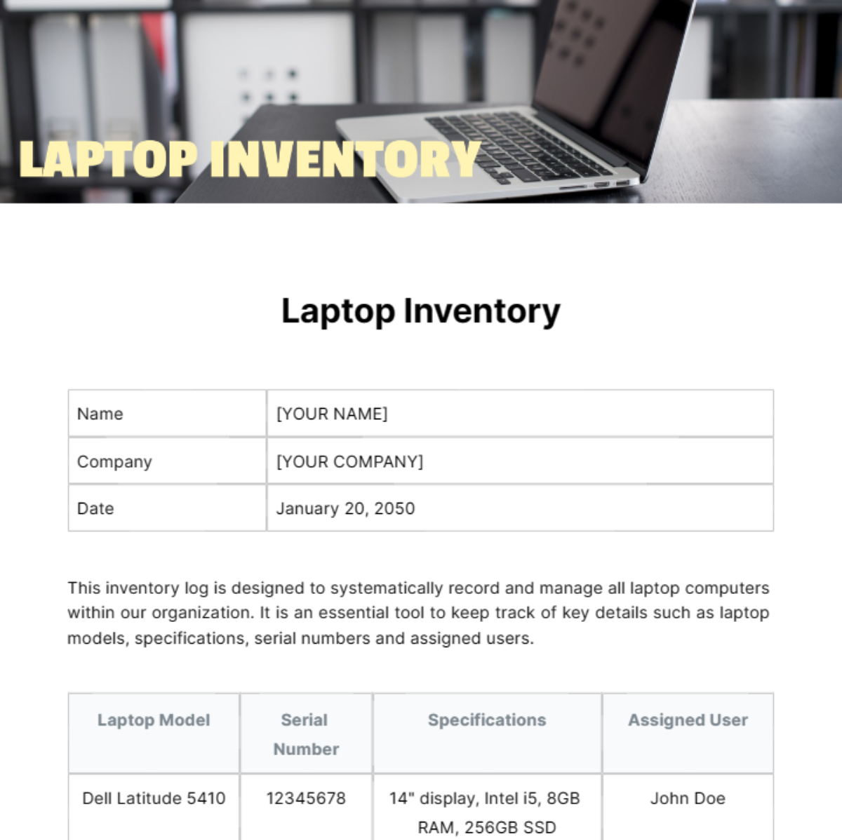 Laptop Inventory Template