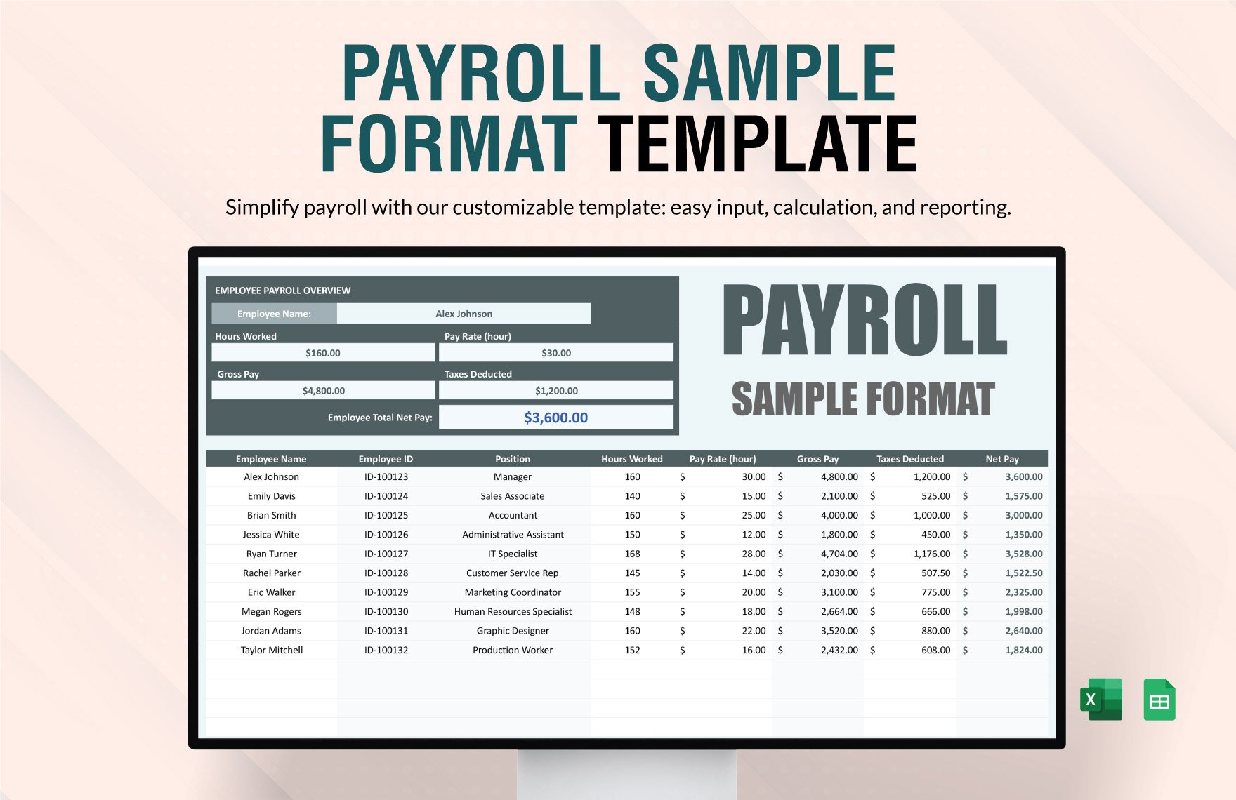 Free Payroll Sample Format Template in Excel, Google Sheets