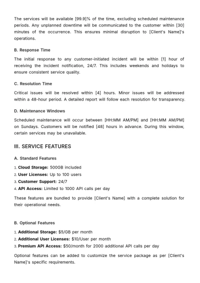 Free Sales Service Quote SLA Template to Edit Online