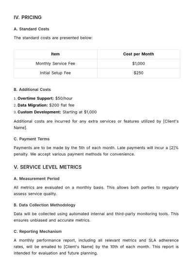 Free Sales Service Quote SLA Template to Edit Online