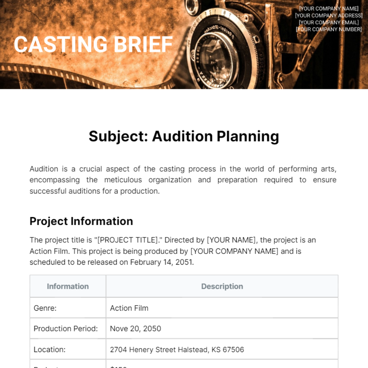 Casting Brief Template - Edit Online & Download