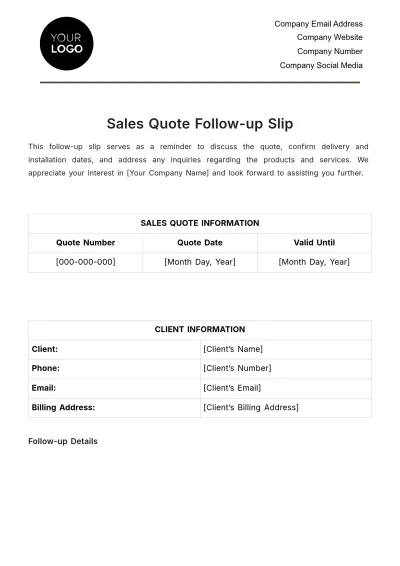 Free Sales Quote Follow-up Slip Template to Edit Online