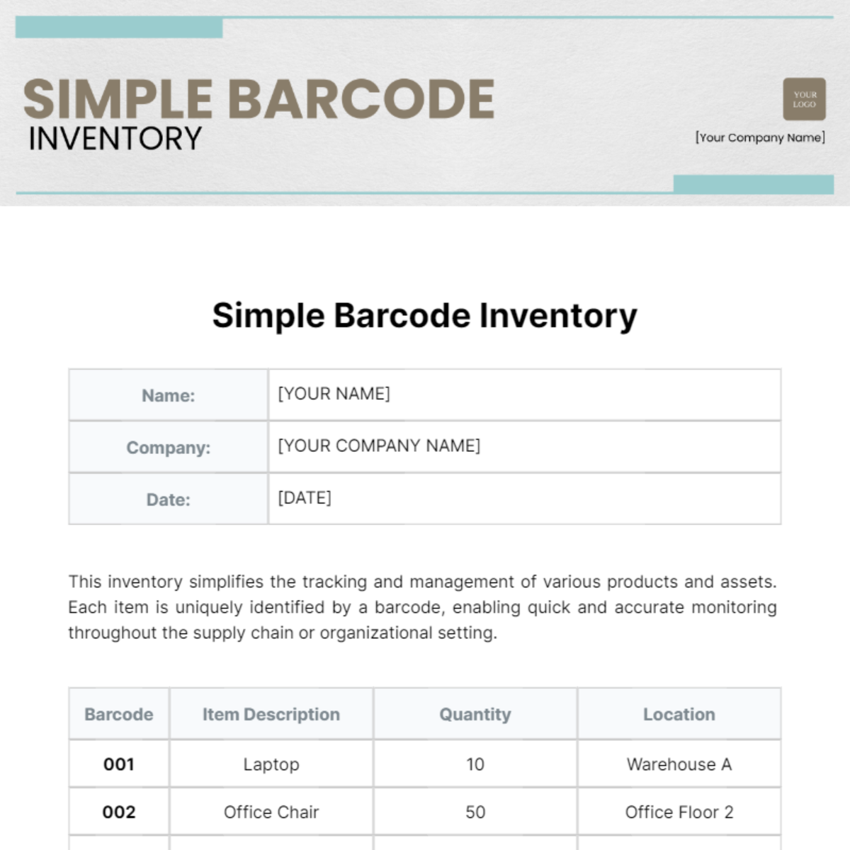 Free Simple Barcode Inventory Template