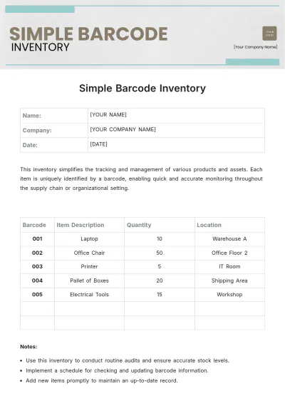 Free Simple Barcode Inventory Template to Edit Online