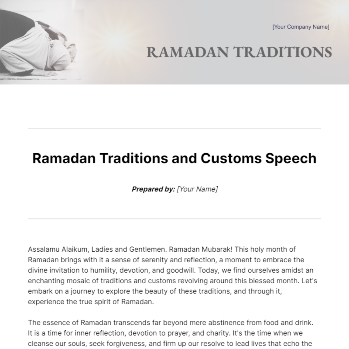 Ramadan Traditions and Customs Speech Template