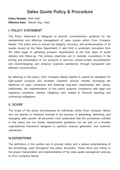 Free Sales Quote Policy & Procedure Template to Edit Online
